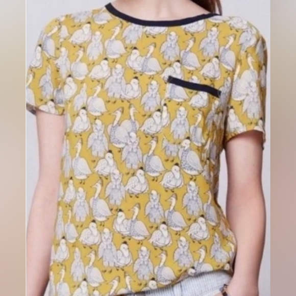 💠MAEVE printmaker owl short sleeve top 8 Anthropologie bird print ringer … - Picture 1 of 5